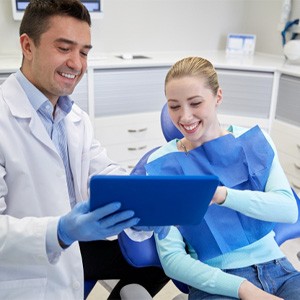 Patient talking to the dentist