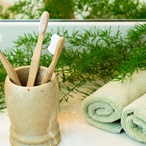 Toothbrushes in holder