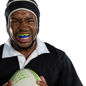 Rugby player wearing mouthguard